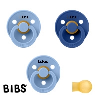 BIBS Colour Sutter med navn str2, 1 Cornflower, 2 Sky Blue, Runde latex